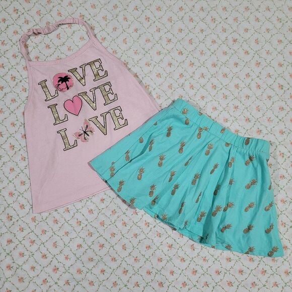 Children's Place Size 3t Girls Pink & Teal Love Pineapple Outfit - Picture 1 of 3